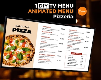 Pizza Digital Menu Board Template, Editable Canva Design (16:9)