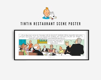 Tintin Restaurant Scene Poster, Vintage Comic Wall Art Printable