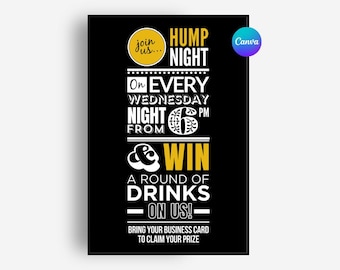 Hump Night Bar Event Poster | Drink Promotion Sign | Restaurant & Pub Wall Poster | Canva Editable