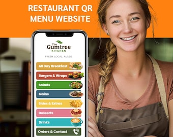 Modello di menu con codice QR per ristoranti, design Canva per dispositivi mobili