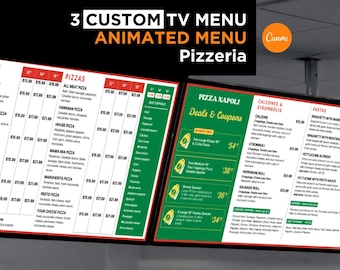 Custom Animated Pizza Menu Board – 2 TV Screens | Slice-Style Pizzeria