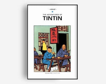 Tintin Blue Lotus Poster, Asian Restaurant Wall Art Printable