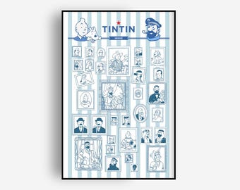 Póster de los personajes de Tintín, lámina decorativa vintage de cómic para imprimir, descarga digital.