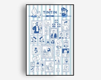 タンタンのウォールアートプリント、コミックキャラクターポスター、ヴィンテージカートゥーンギャラリープリント