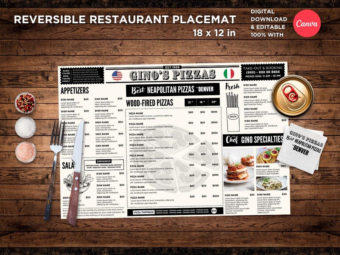 Placemat Diner Menu Template, Kid Menu Template, Restaurant Menu ...