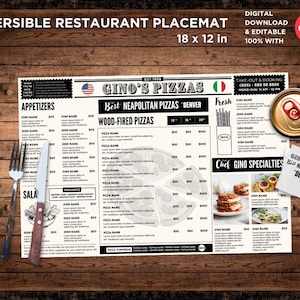 Plantilla de menú de restaurante con mantel individual, plantilla de menú para niños, plantilla de menú de restaurante, plantilla de menú editable de Canva, mantel individual, mantel individual de juegos para niños