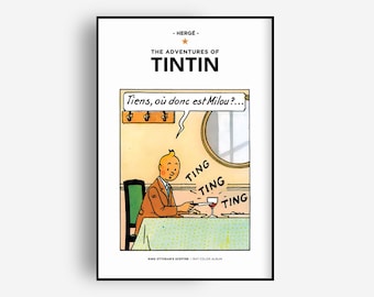 Tintin Diner Scene Poster, Vintage Comic Wall Art Printable