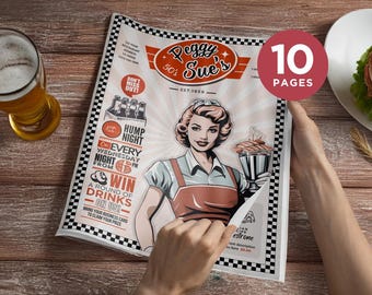 Retro Diner Menu Template, 50s Style, Editable Canva Design (US Letter)
