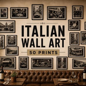 Italian Wall Art Set, 50 Black & White Photos, Restaurant Pizzeria Cafe Decor (Digital Download)