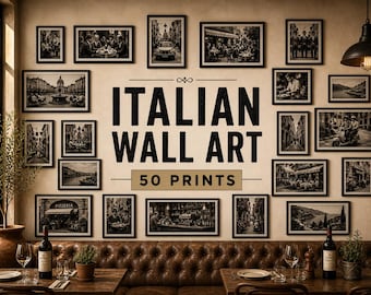 Italian Wall Art Set, 50 Black & White Photos, Restaurant Pizzeria Cafe Decor (Digital Download)