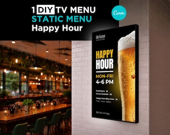 Happy Hour TV Menu Board | Static Digital Menu | Bar & Restaurant Display | Vertical 9:16 | Canva Editable