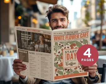 Retro Newspaper Coffee Shop Menu Template: Editable Canva Design (Digital Download)