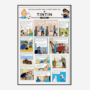 Sztuka ścienna Tintin, plakat komiksowy Tintin Humor, przygody Tintina, wystrój kuchni, plakat vintage, unikatowa francuska sztuka ścienna z kreskówek