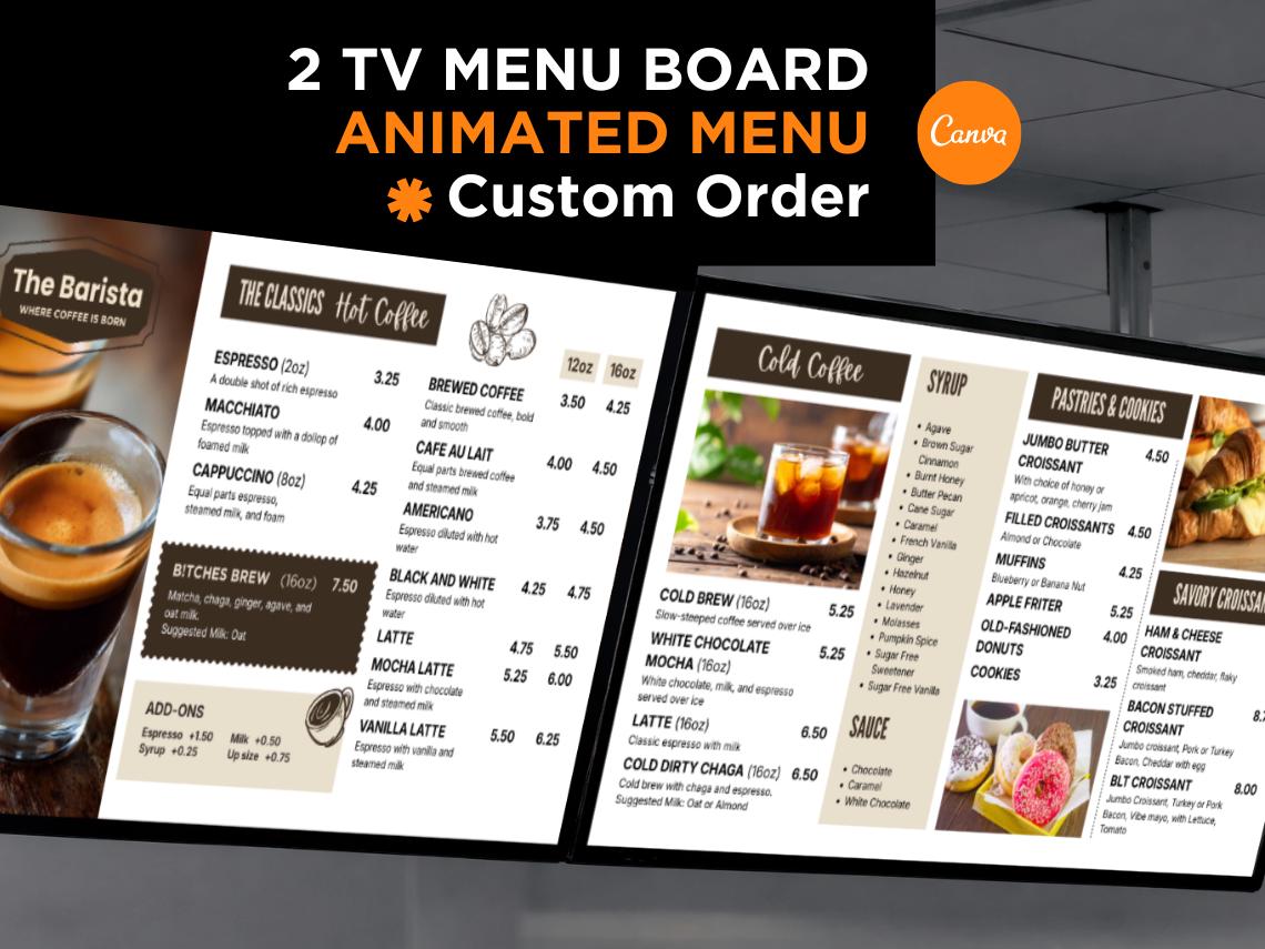 Custom Animated TV Menu Board – 2 Digital Screens - Etsy