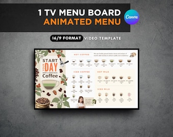 Animated Coffee Shop TV Menu Board Canva Template (16:9 Digital Display)