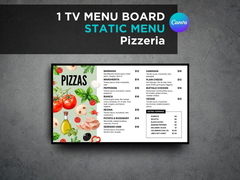 Static Pizza TV Board | Digital Menu Screen for Pizzeria | Restaurant ...