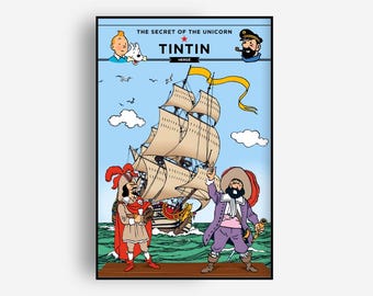 Tintin The Secret of the Unicorn Poster, Vintage Comic Wall Art