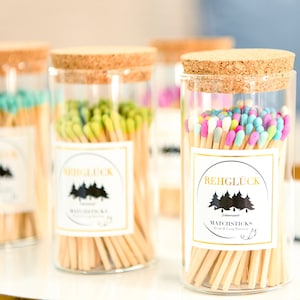 Classic match glasses in cylinder shape filled with approx. 100 pieces of 10 cm long matches, candles, matches in a glass, gift