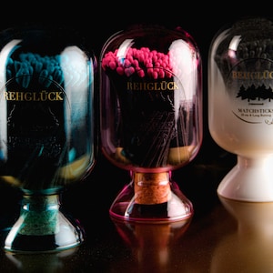 Petrol or pink colored glass bell filled with approx. 120 pieces of 10 cm long matches, candles, matches in a glass, gift