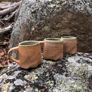 Handmade Carved Stoneware Coffee Mugs