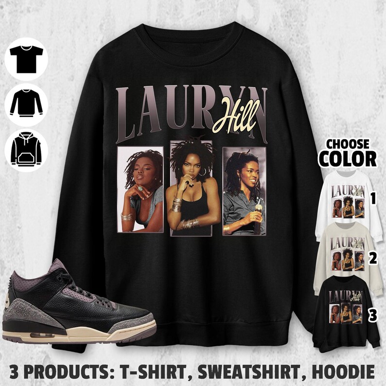 Lauryn Hill 90s Unisex Color Shirt to Match AJ 3 Black Violet Ore