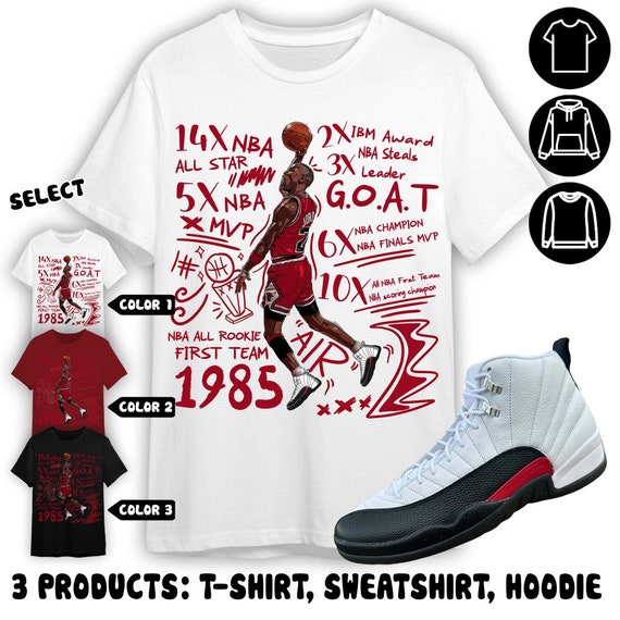 AJ 12 Retro Red Taxi Unisex Shirt Sweatshirt Hoodie MJ Accolades Sneaker Shirt to Match Sneaker Color Cherry Red Etsy