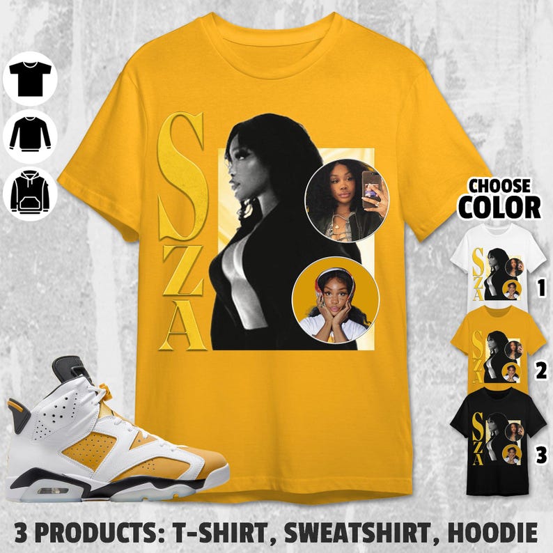 SZA Vintage Unisex Color Shirt to Match Jordan 6 Yellow Ochre, Shirt in