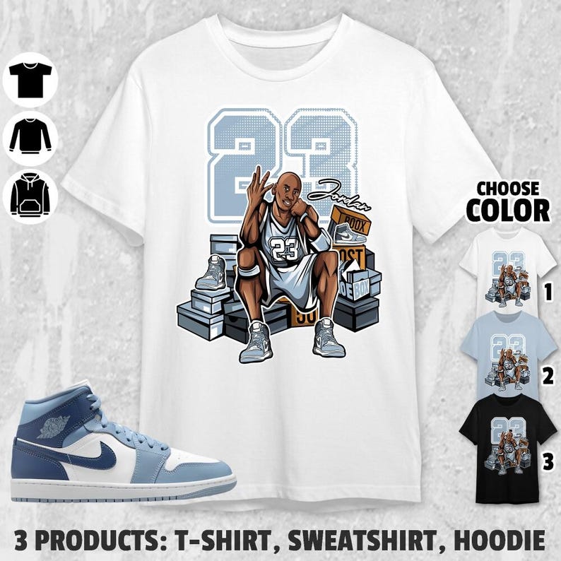 AJ 1 Mid Diffused Blue Grey Unisex Tshirt, Sweatshirt, Hoodie, 23 MJ