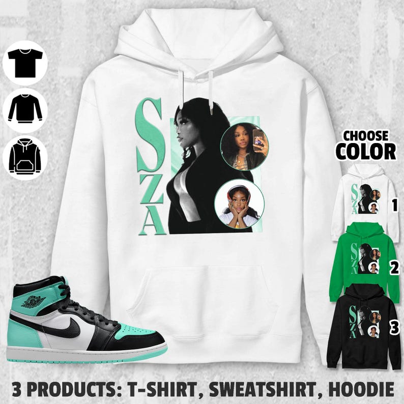 SZA Vintage Unisex Color Shirt to Match AJ 1 High OG Green Glow, Shirt