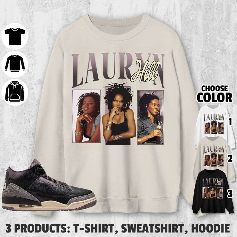 Lauryn Hill 90s Unisex Color Shirt to Match AJ 3 Black Violet Ore