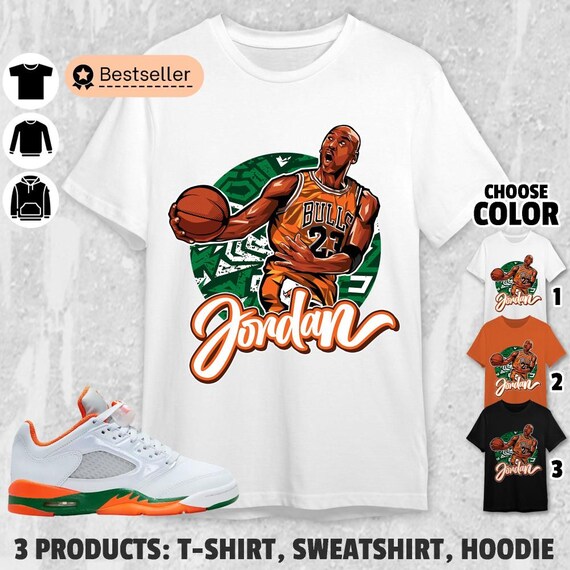 AJ 5 MAM Hurricanes Unisex T Shirt Sweatshirt Hoodie MJ Cartoon T Shirts Shirt in Orange passend zu Sneaker Etsy