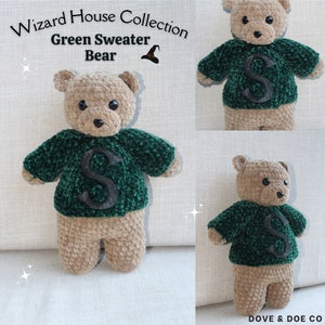 Wizard House Green Sweater Bear Plushie - Crochet Pattern