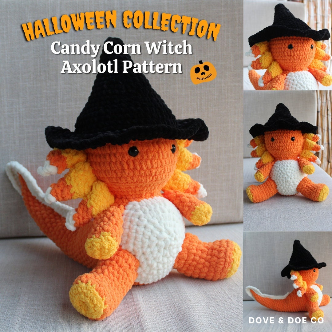39 Candy Corn Crochet Patterns to Sweeten Your Autumn Decor 39 Candy Corn Witch Axolotl Plushie