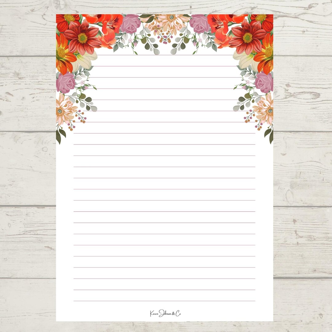 Letter Writing Paper Sheets, Flowered Bordered & Envelopes, Lined or ...