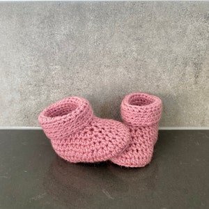 Handmade Cuffed Crochet Baby Booties (Rose)