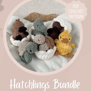 The Hatchlings Crochet Pattern Bundle (no sew) | Crochet Duckling, Platypus, Turtle, Crocodile