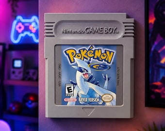 Gameboy Oversized Silver Poke Game Cartridge Display | Retro Gaming Decor | Gamer Room Shelf Decor | Video Game Collector Gift