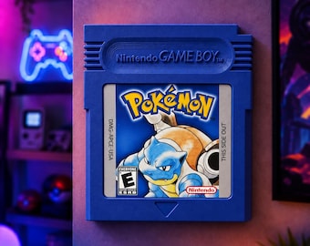 Gameboy Oversized Blue Poke Game Cartridge Display | Retro Gaming Decor | Gamer Room Shelf Decor | Video Game Collector Gift