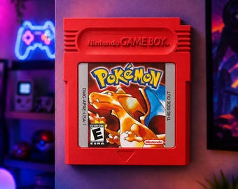 Gameboy Oversized Red Poke Game Cartridge Display | Retro Gaming Decor | Gamer Room Shelf Decor | Video Game Collector Gift