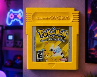 Gameboy Oversized Yellow Poke Game Cartridge Display | Retro Gaming Decor | Gamer Room Shelf Decor | Video Game Collector Gift