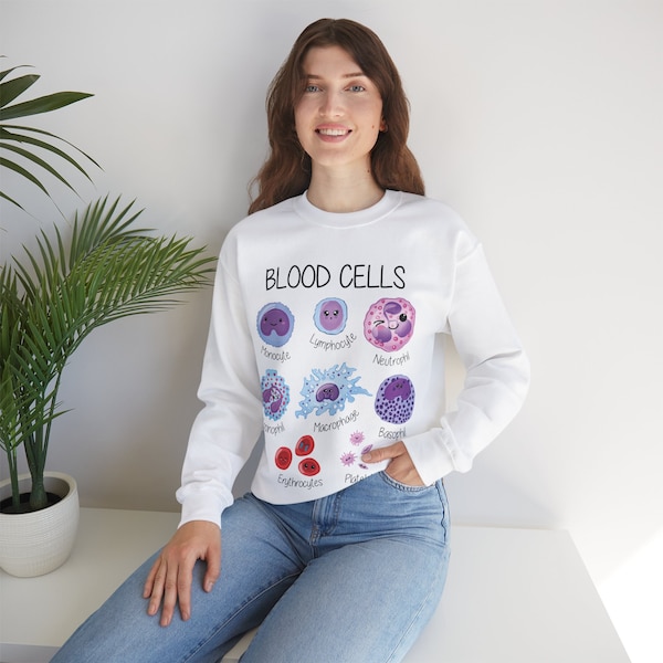 Blood Cell Types Sweatshirt - Hematologist, Pathologist, Oncologist, Lab Scientist