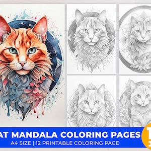 Cat mandala coloring page Instant Download Mandala Colouring Page Adult Coloring Pages Printable Pages Stress Relief Coloring Book Page