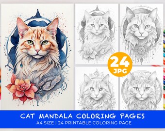 Kat mandala kleurplaat Instant Download Mandala kleurplaat Volwassen kleurplaten Afdrukbare pagina's Stress Relief Kid kleurboekpagina