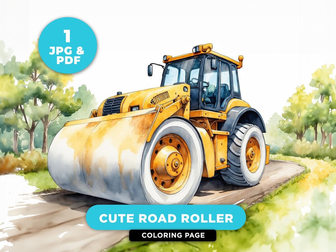 Road Roller Coloring Page Instant Download Grayscale Coloring Adults ...