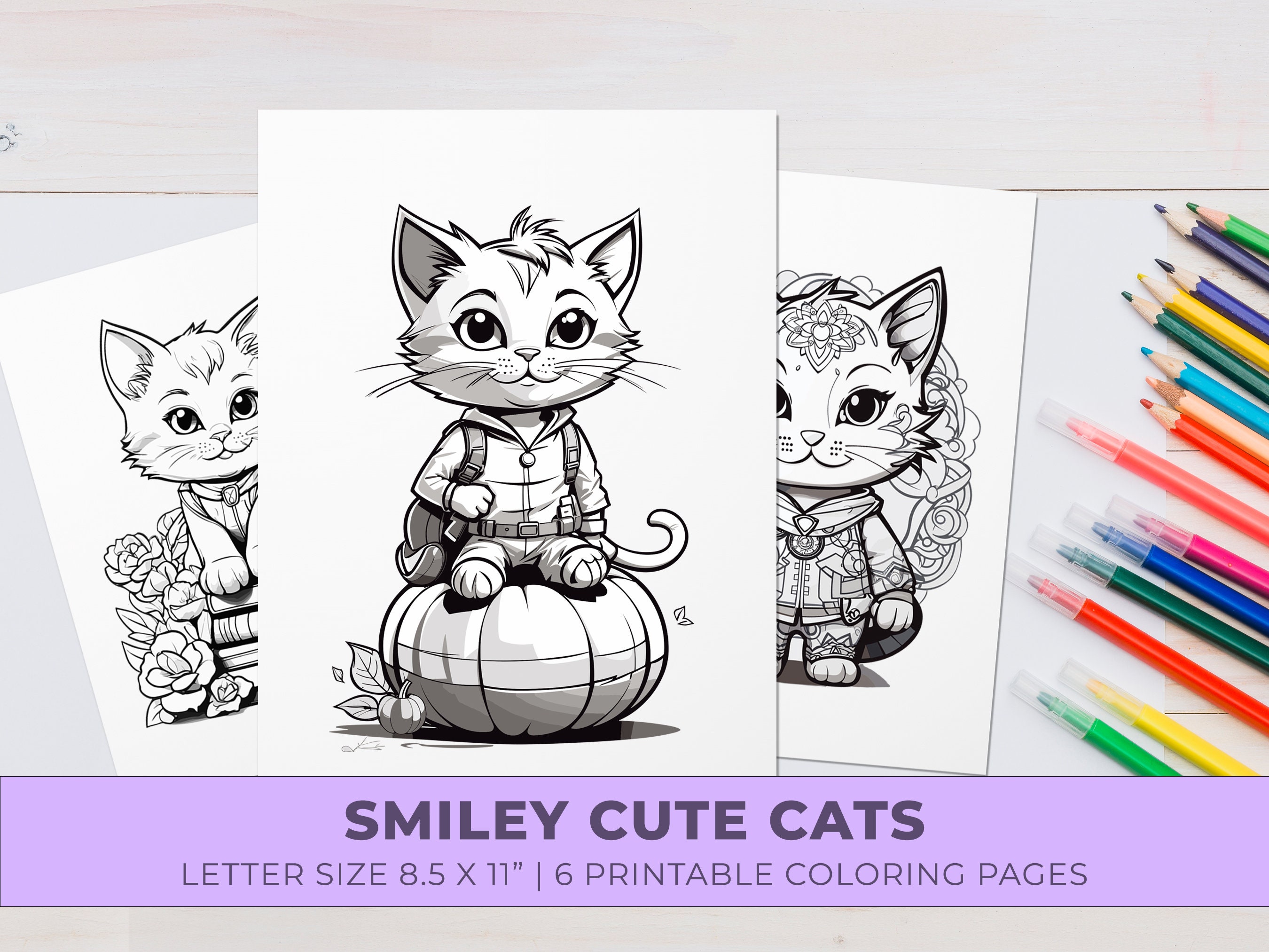 Cute Cats Coloring Pages Printable Digital Download Adult Coloring Kids ...