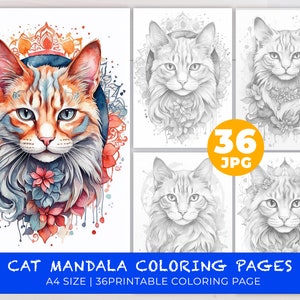Cat mandala coloring page Instant Download Mandala Colouring Page Adult Coloring Pages Printable Pages Stress Relief Kid Coloring Book Page