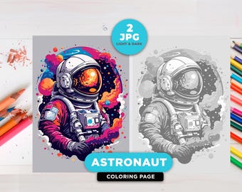 Astronaut Coloring Page Instant Download Grayscale Coloring Adults coloring Pages Kids Coloring Pages Space Colouring Book