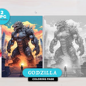 Godzilla Coloring Page Instant Download Grayscale Coloring Adults coloring Pages Kids Coloring Pages Japanese Monster Colouring Book