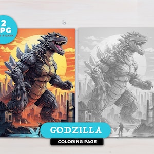 Godzilla Coloring Page Instant Download Grayscale Coloring Adults coloring Pages Kids Coloring Pages Japanese Monster Colouring Book