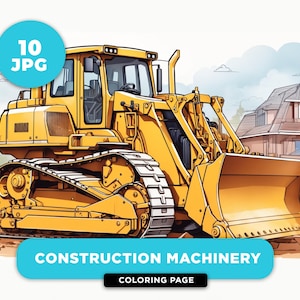 Cute 10 Construction Machines Coloring Pages Heavy Construction color sheet Construction coloring book Kids coloring book greyscale